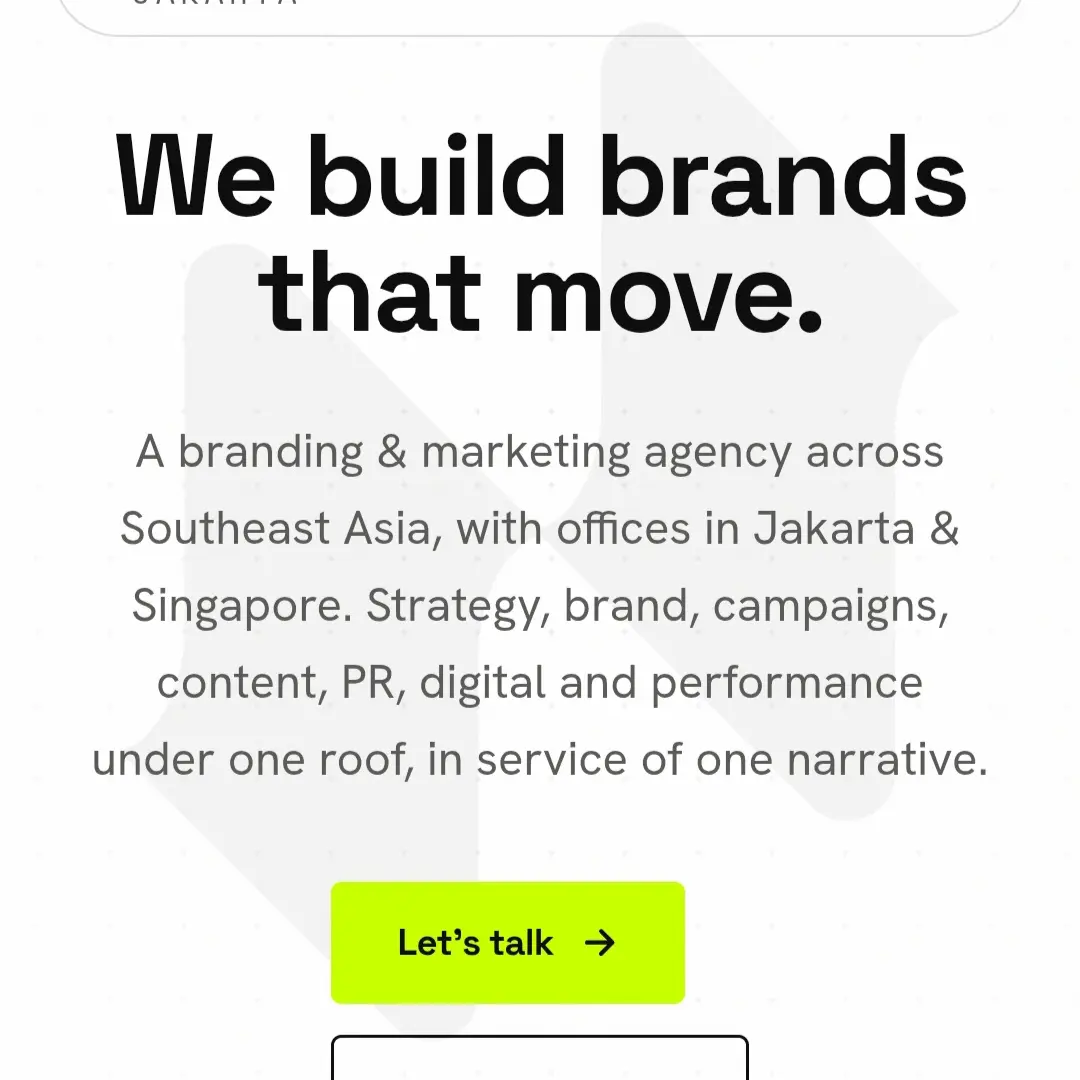 The Narrativ homepage, headlined "We build brands that move."
