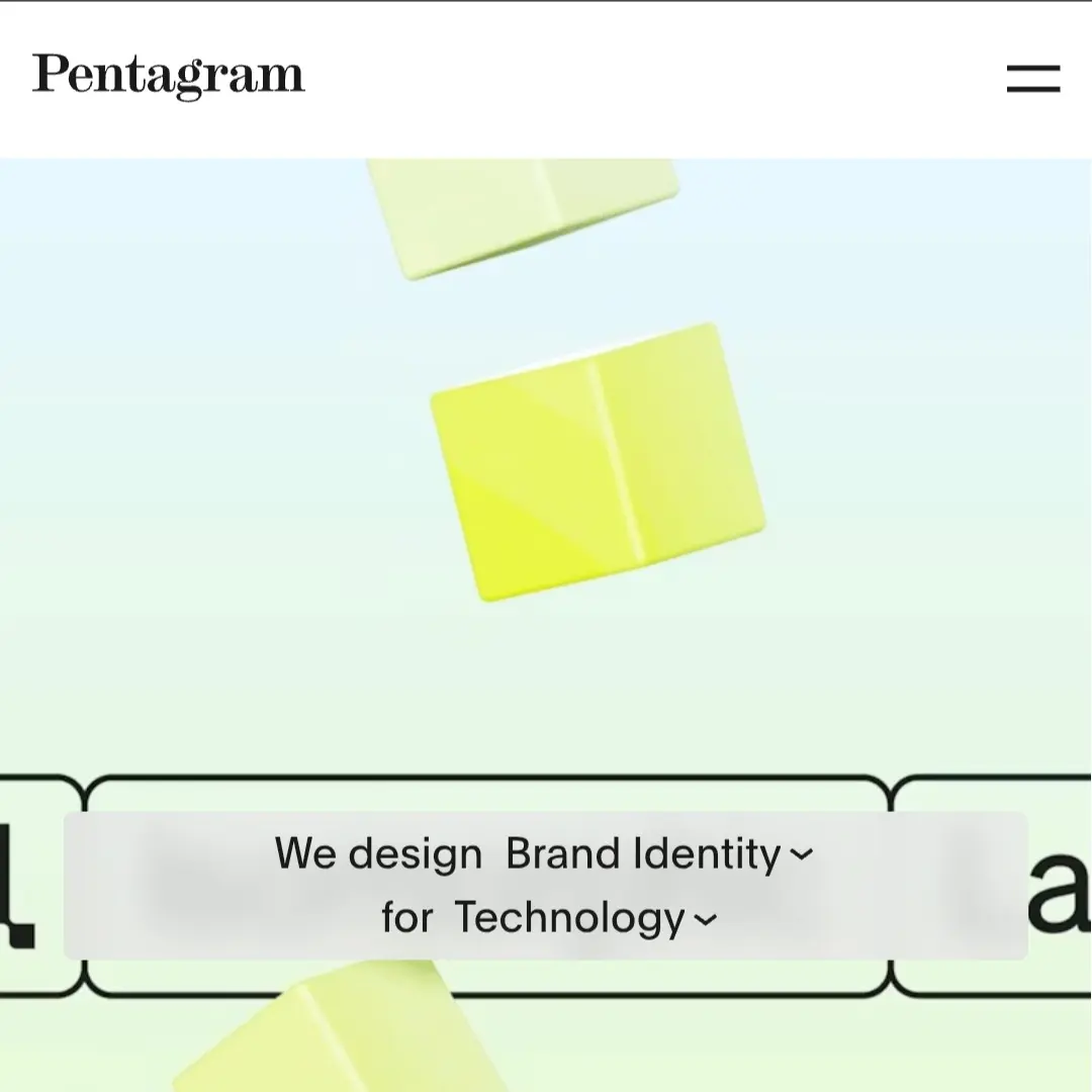 The Pentagram homepage, headlined "We design Brand Identity for Technology."