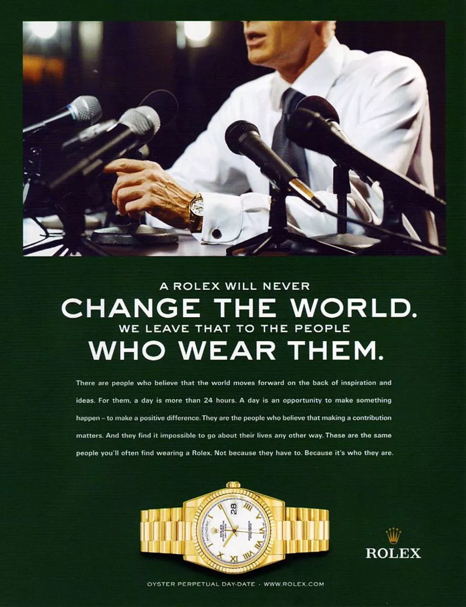 A vintage Rolex print advertisement selling status rather than watch features