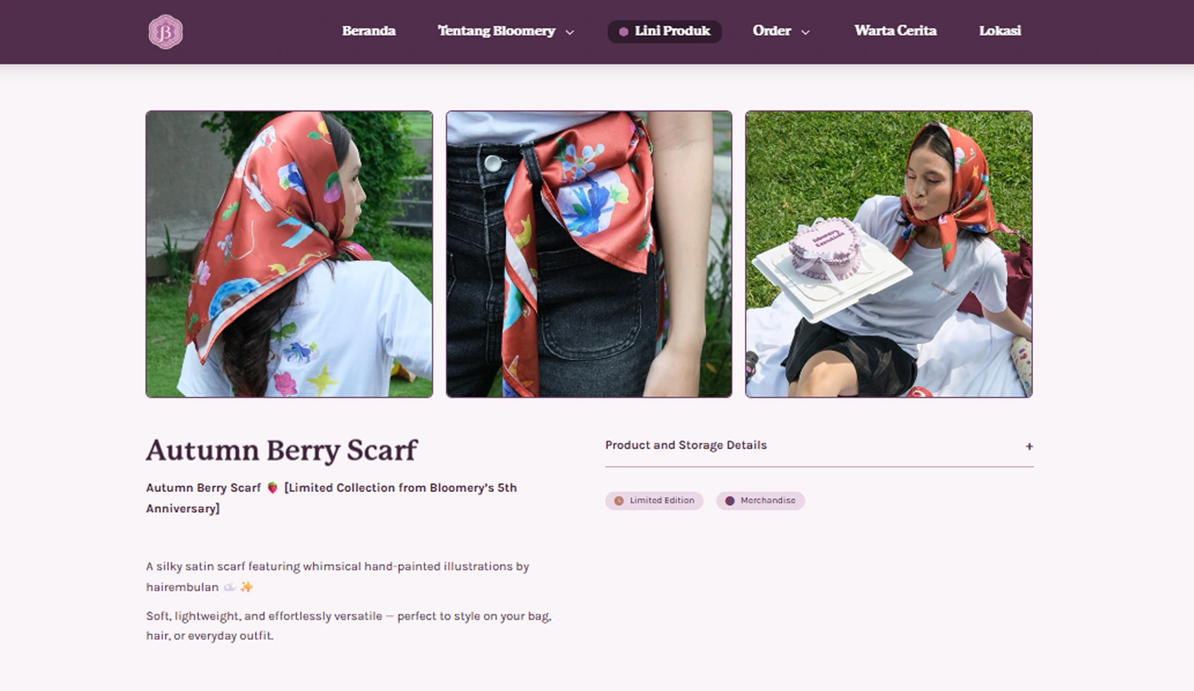 Bloomery limited edition merchandise product page